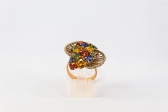 7.00 Carat Green Blue Yellow Sapphire Yellow Gold Cocktail Ring