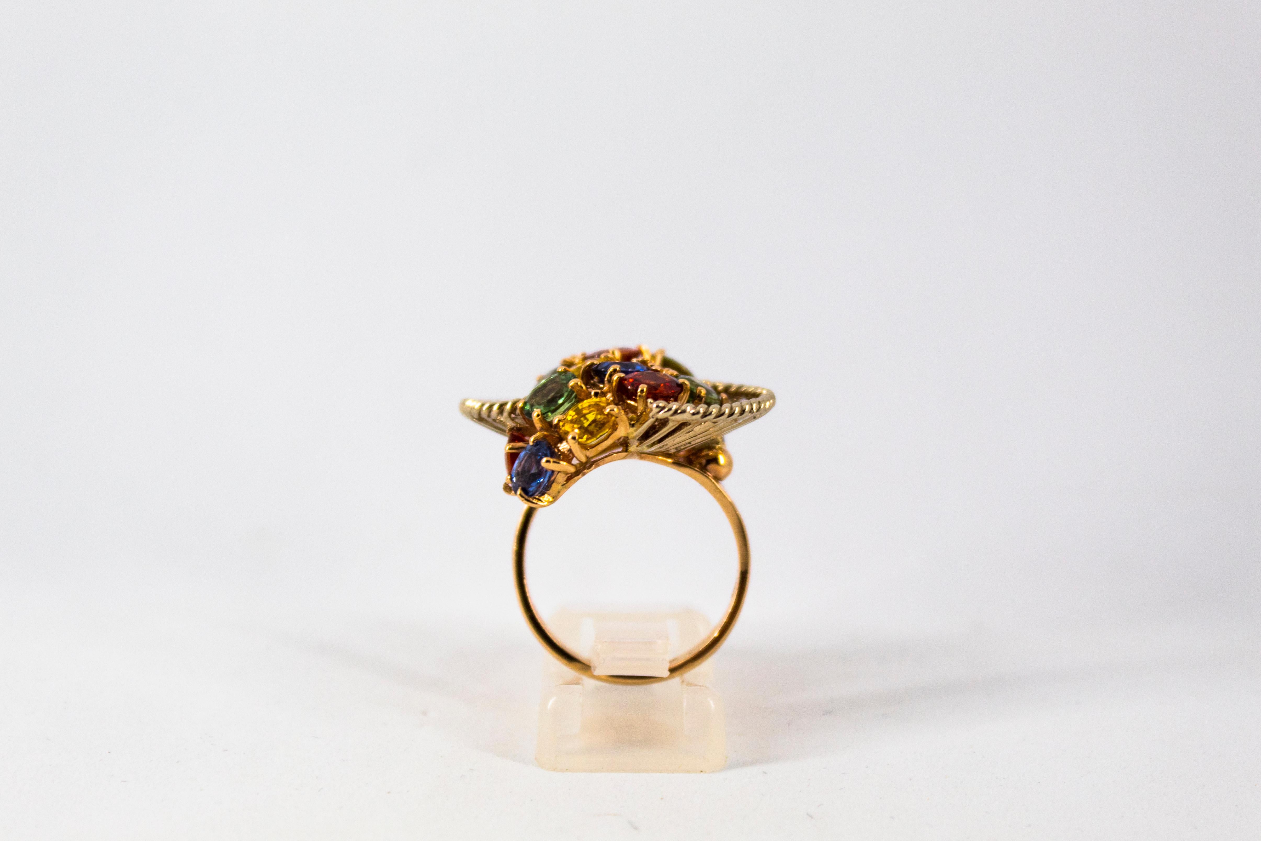 7.00 Carat Green Blue Yellow Sapphire Yellow Gold Cocktail Ring In New Condition For Sale In Naples, IT
