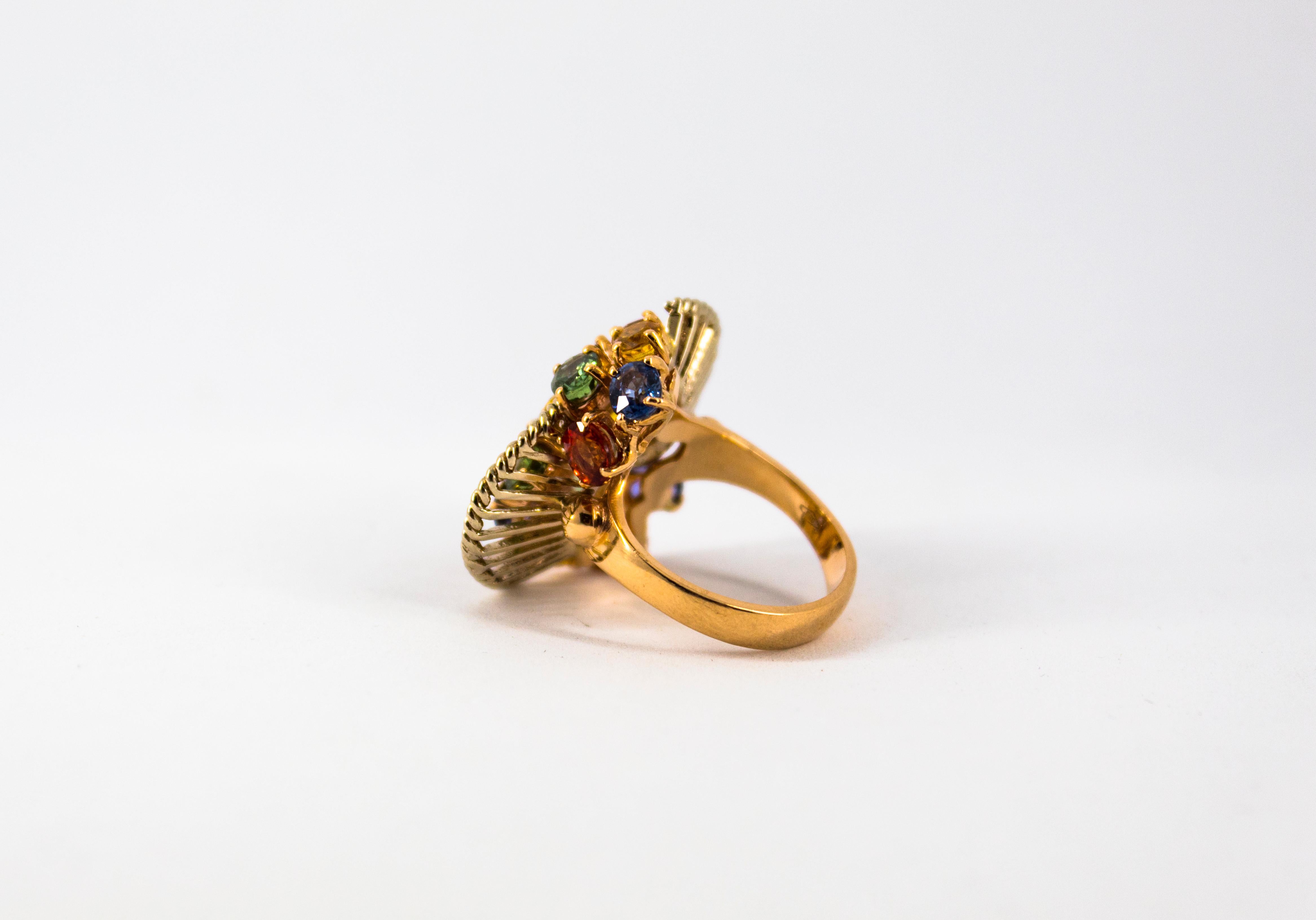 7,00 Quilates Zafiro Amarillo Azul Verde Anillo de Cóctel en Oro Amarillo en venta 2
