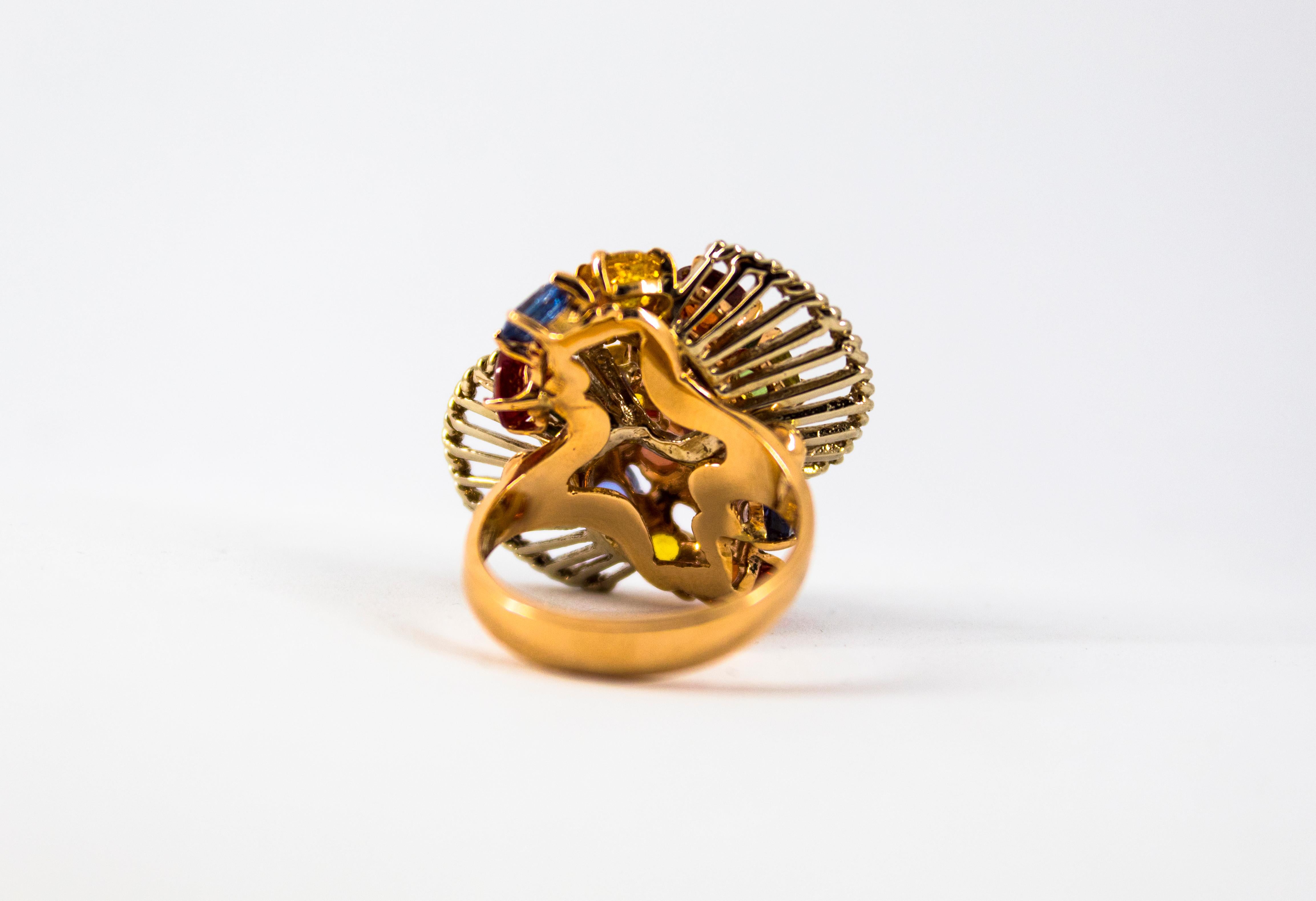 7,00 Quilates Zafiro Amarillo Azul Verde Anillo de Cóctel en Oro Amarillo en venta 3