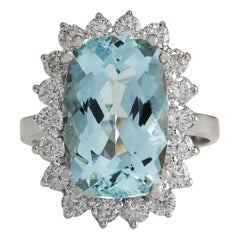 Aquamarine Diamond Ring In 14 Karat White Gold