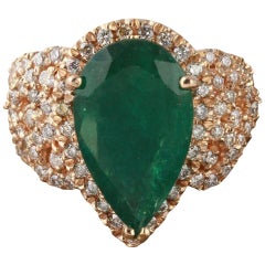 7.00 Carat Natural Emerald and Diamond 14 Karat Solid Rose Gold Ring