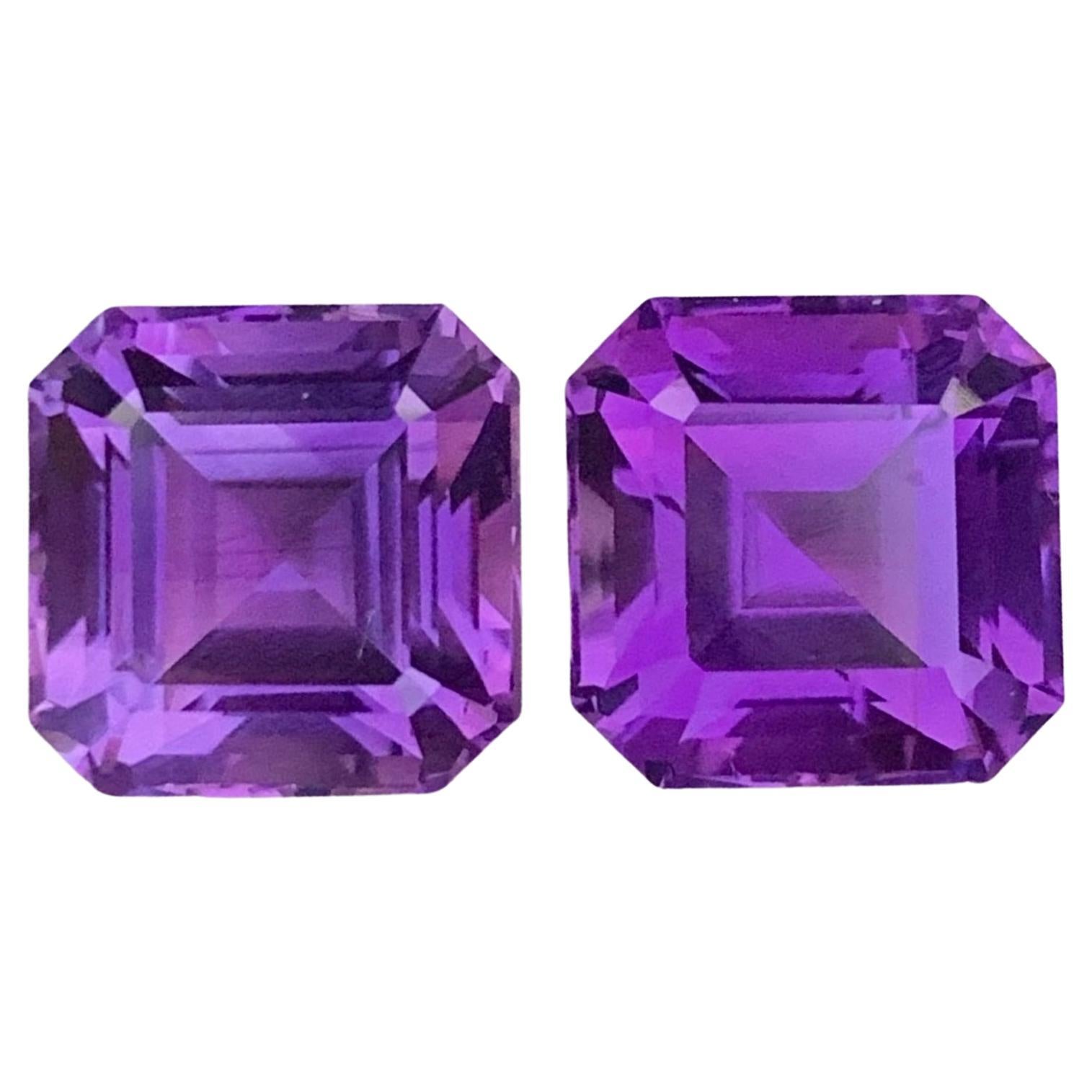 7.00 Carat Natural Loose Amethyst Pair Square Shape Gemstone