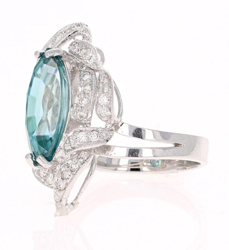 Contemporary 7.00 Carat Natural Marquise Blue Zircon Diamond White Gold Statement Ring For Sale