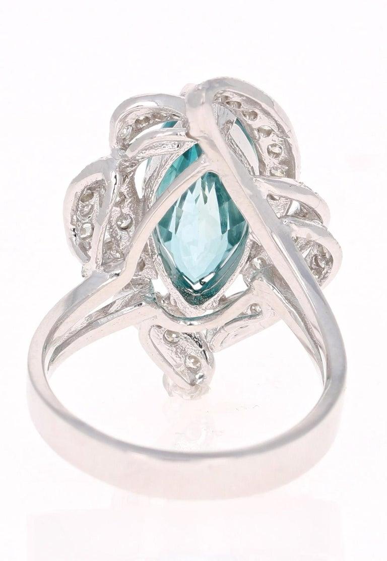 Marquise Cut 7.00 Carat Natural Marquise Blue Zircon Diamond White Gold Statement Ring For Sale