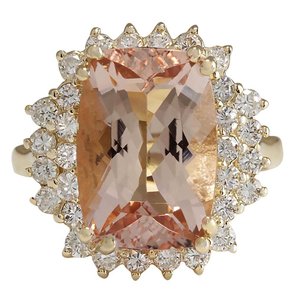 Morganite Diamond Ring In 14 Karat Yellow Gold  For Sale