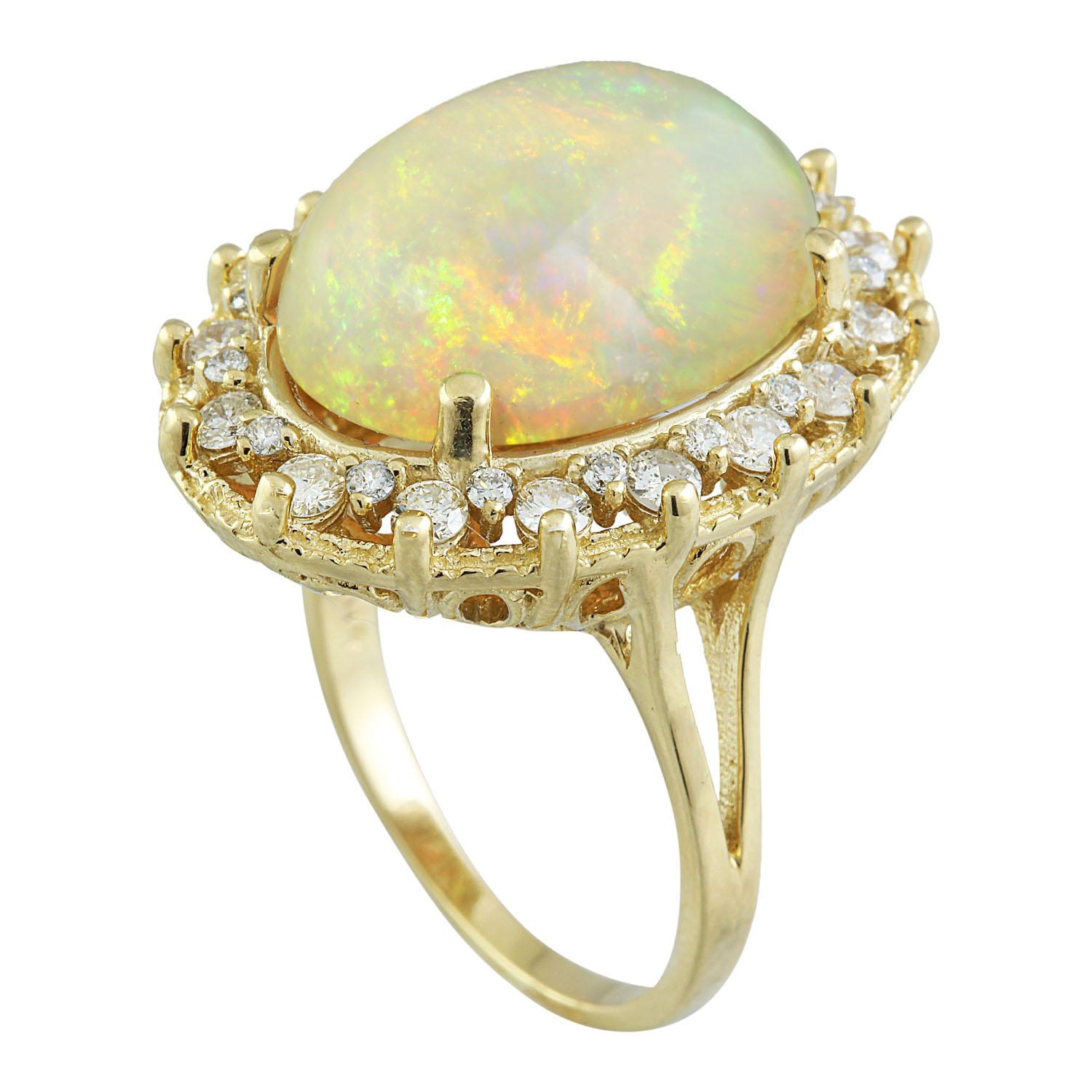 7.00 Carat Natural Opal 14 Karat Solid Yellow Gold Diamond Ring In New Condition For Sale In Los Angeles, CA