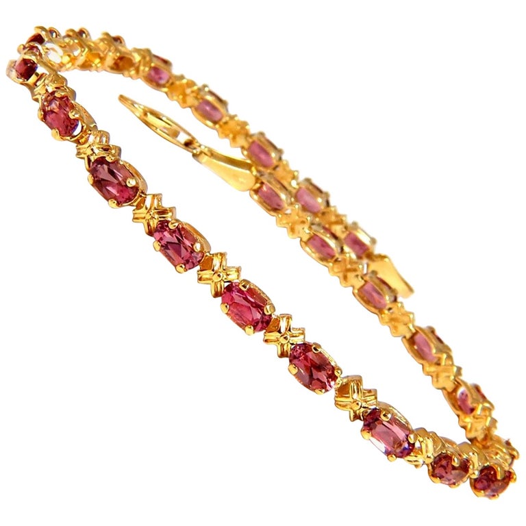 7.00 Carat Natural Pink Tourmaline Tennis Bracelet 14 Karat at 1stDibs