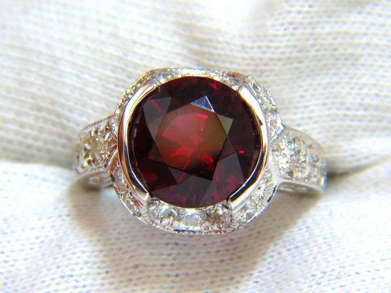 7.00 Carat Natural Round Crimson Red Hessonite Garnet Diamonds Ring 14 ...