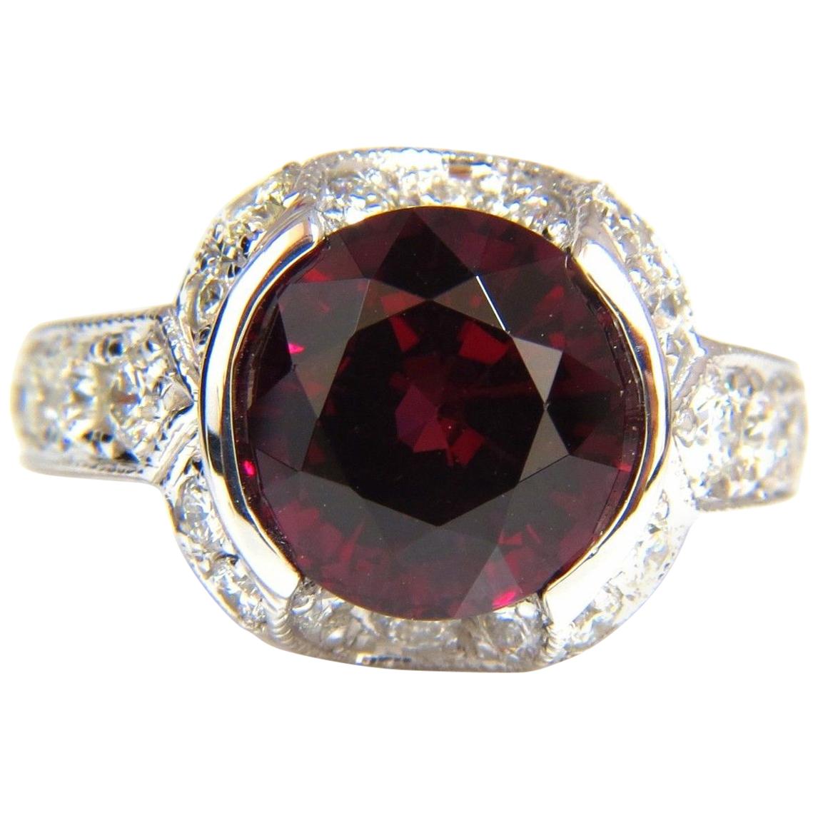 7.00 Carat Natural Round Crimson Red Hessonite Garnet Diamonds Ring 14 ...
