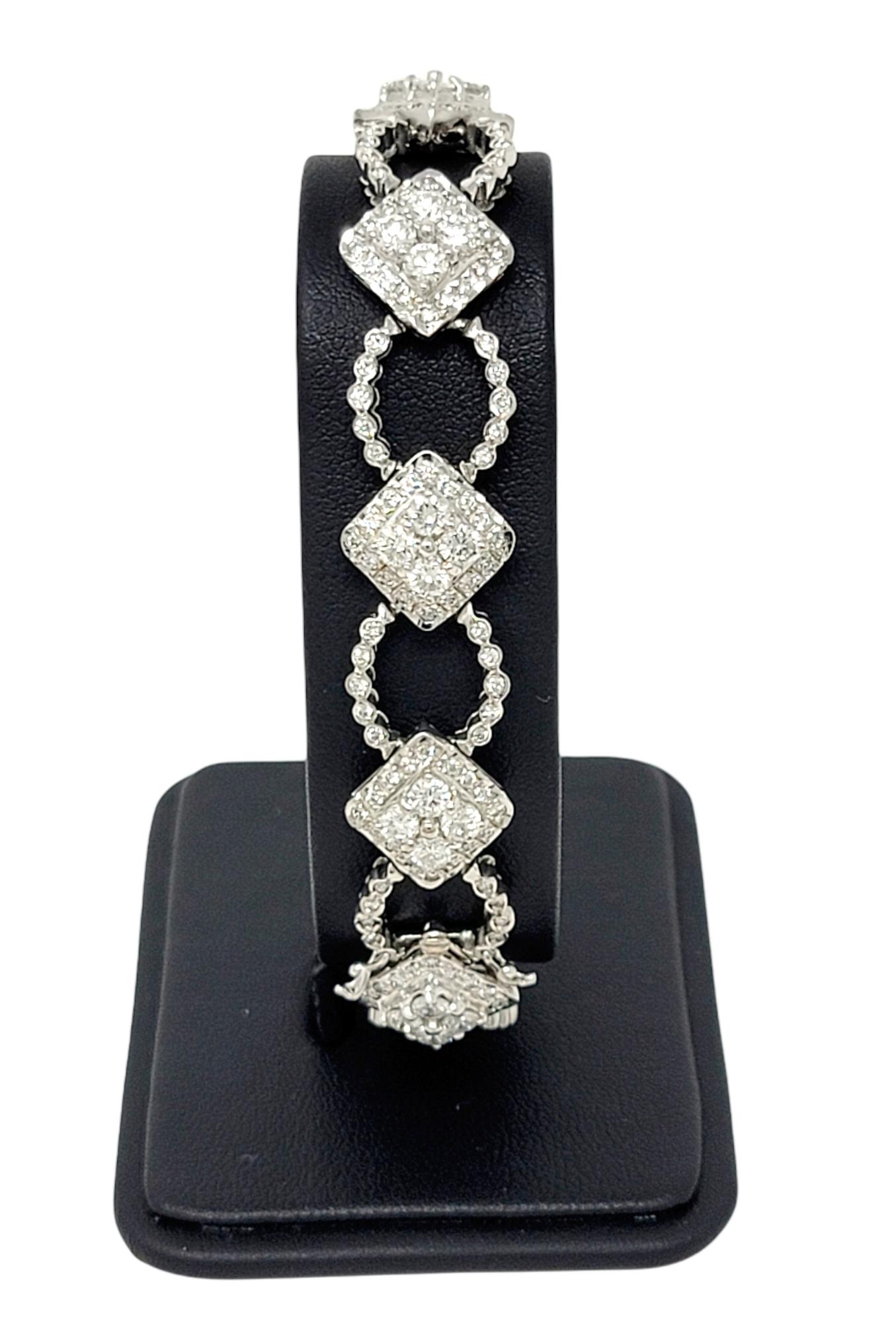 7.00 Carat Natural Round Diamond Ornate Alternating Link Bracelet in White Gold For Sale 5