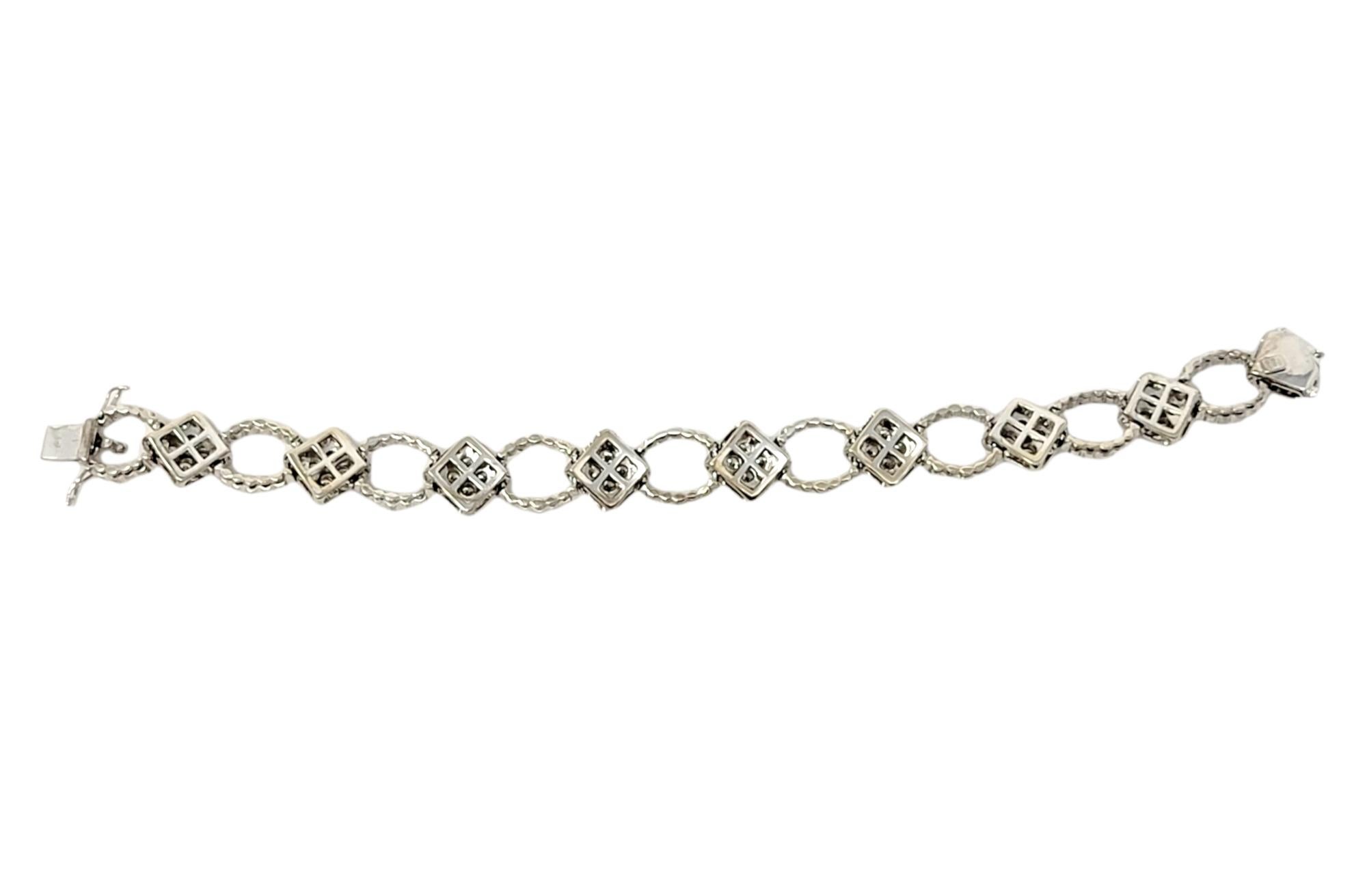 Bracelet à maillons alternés orné de diamants ronds naturels de 7,00 carats en or blanc en vente 6