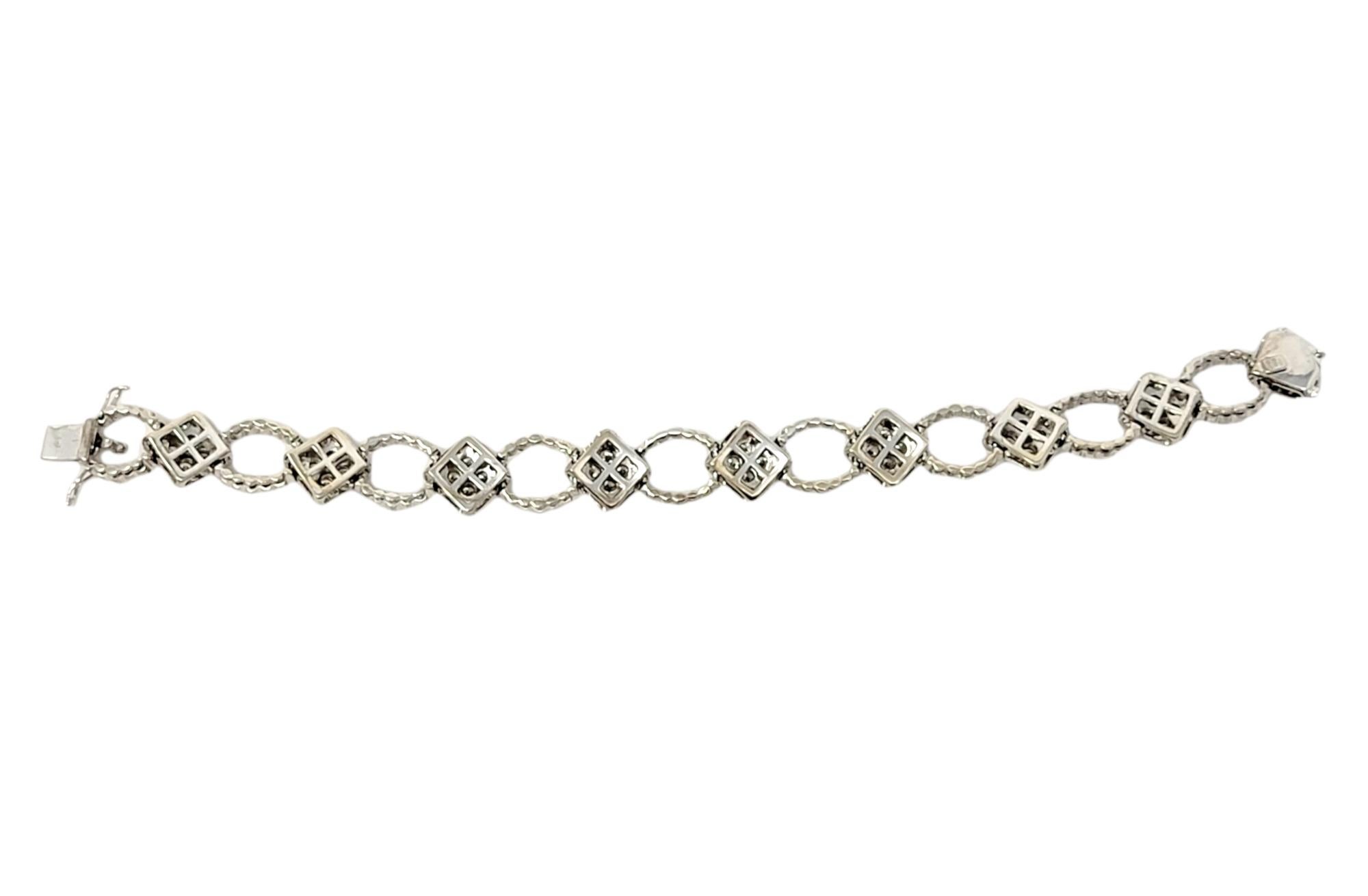 7.00 Carat Natural Round Diamond Ornate Alternating Link Bracelet in White Gold For Sale 6