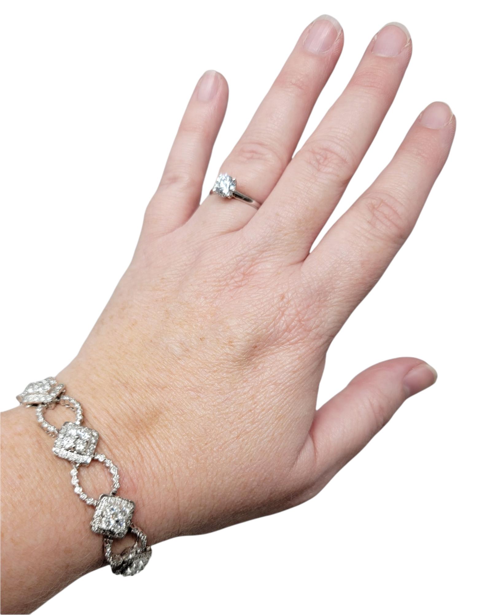 7.00 Carat Natural Round Diamond Ornate Alternating Link Bracelet in White Gold For Sale 7