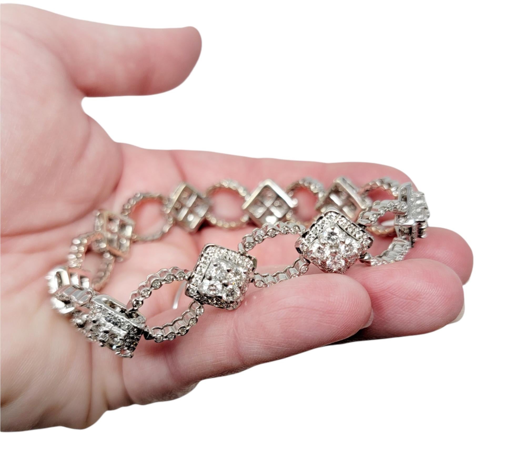 7.00 Carat Natural Round Diamond Ornate Alternating Link Bracelet in White Gold For Sale 8