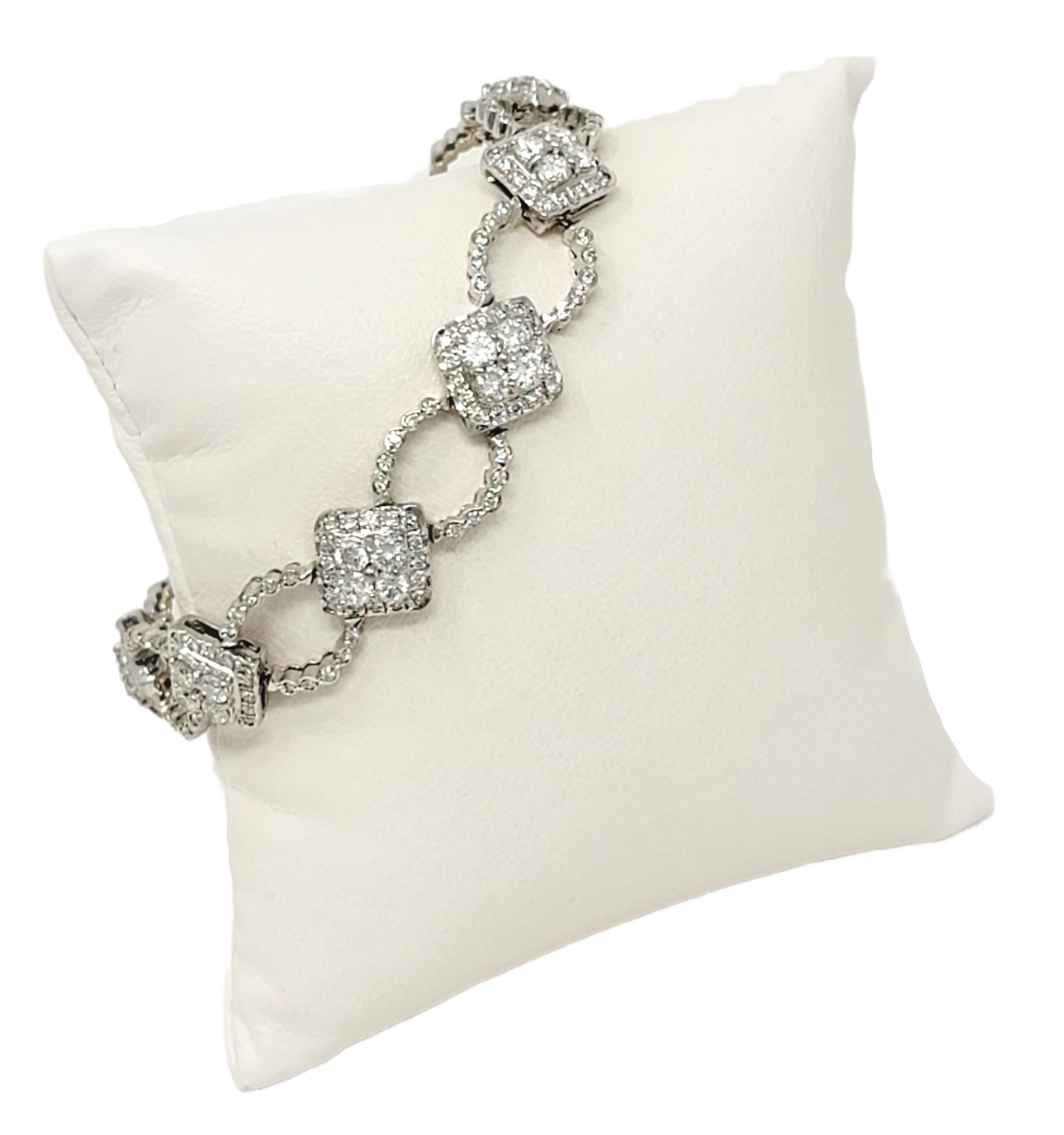 7.00 Carat Natural Round Diamond Ornate Alternating Link Bracelet in White Gold For Sale 10
