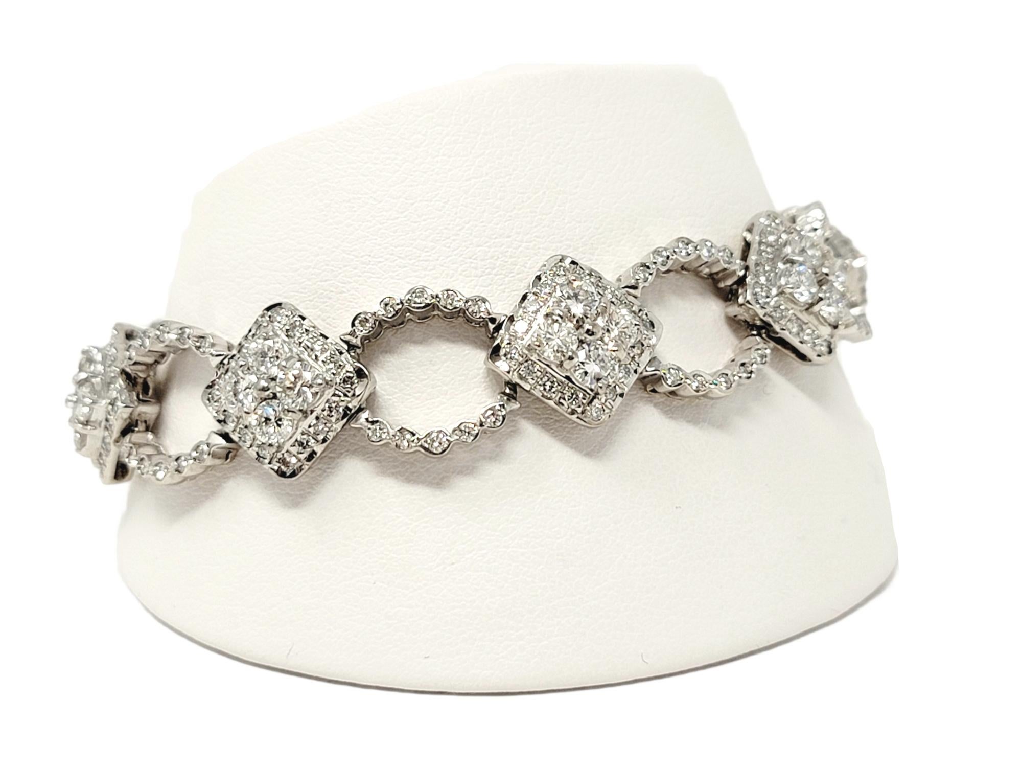 7.00 Carat Natural Round Diamond Ornate Alternating Link Bracelet in White Gold For Sale 11