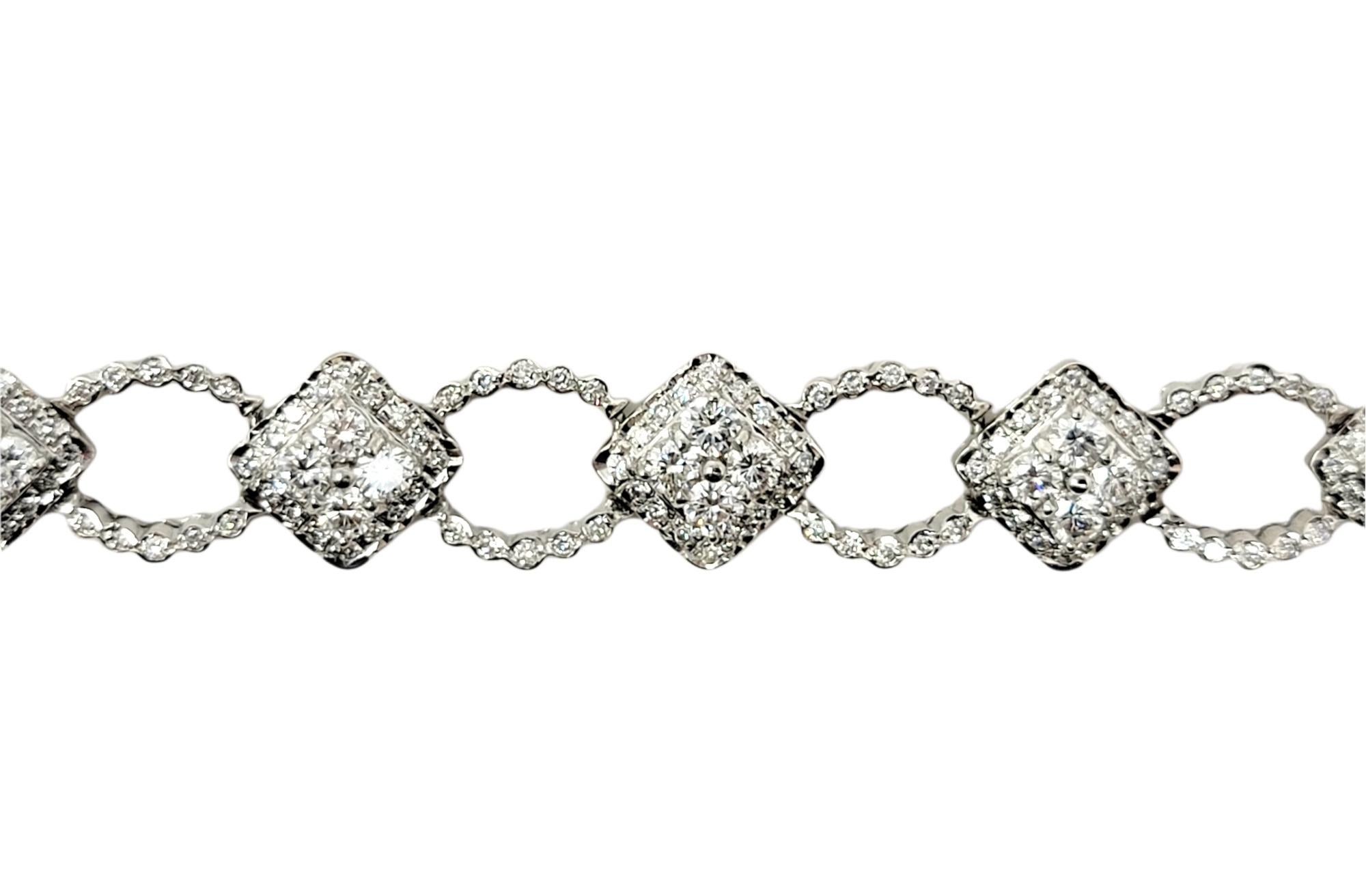 Contemporary 7.00 Carat Natural Round Diamond Ornate Alternating Link Bracelet in White Gold For Sale