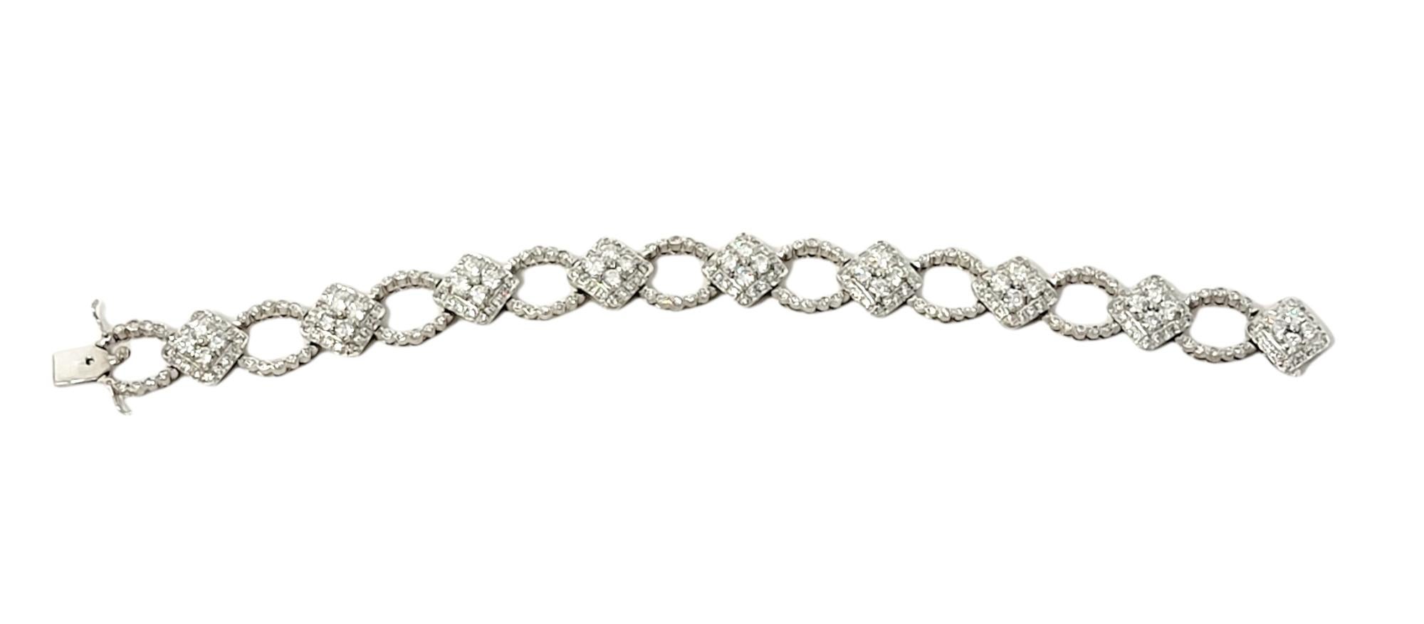 Round Cut 7.00 Carat Natural Round Diamond Ornate Alternating Link Bracelet in White Gold For Sale