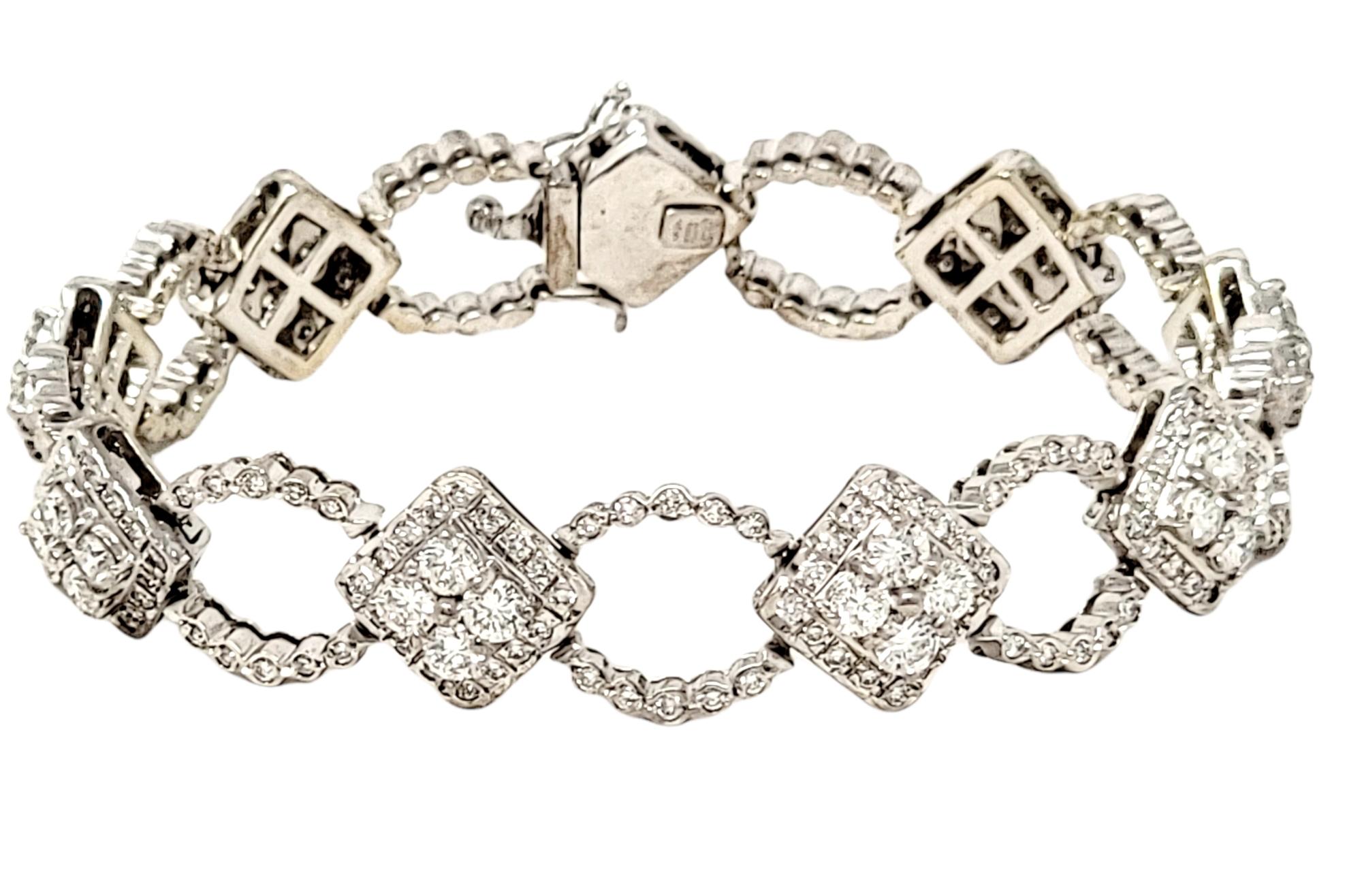 7.00 Carat Natural Round Diamond Ornate Alternating Link Bracelet in White Gold In Good Condition For Sale In Scottsdale, AZ
