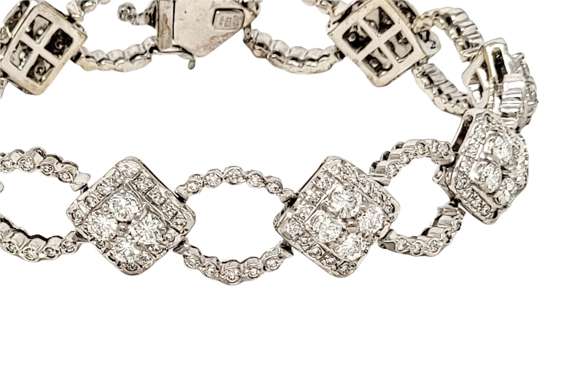 Women's 7.00 Carat Natural Round Diamond Ornate Alternating Link Bracelet in White Gold For Sale