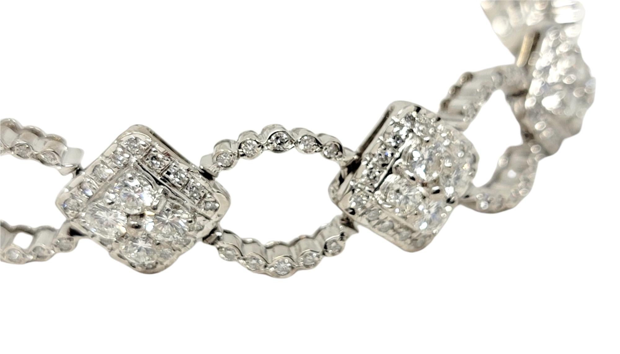 7.00 Carat Natural Round Diamond Ornate Alternating Link Bracelet in White Gold For Sale 1