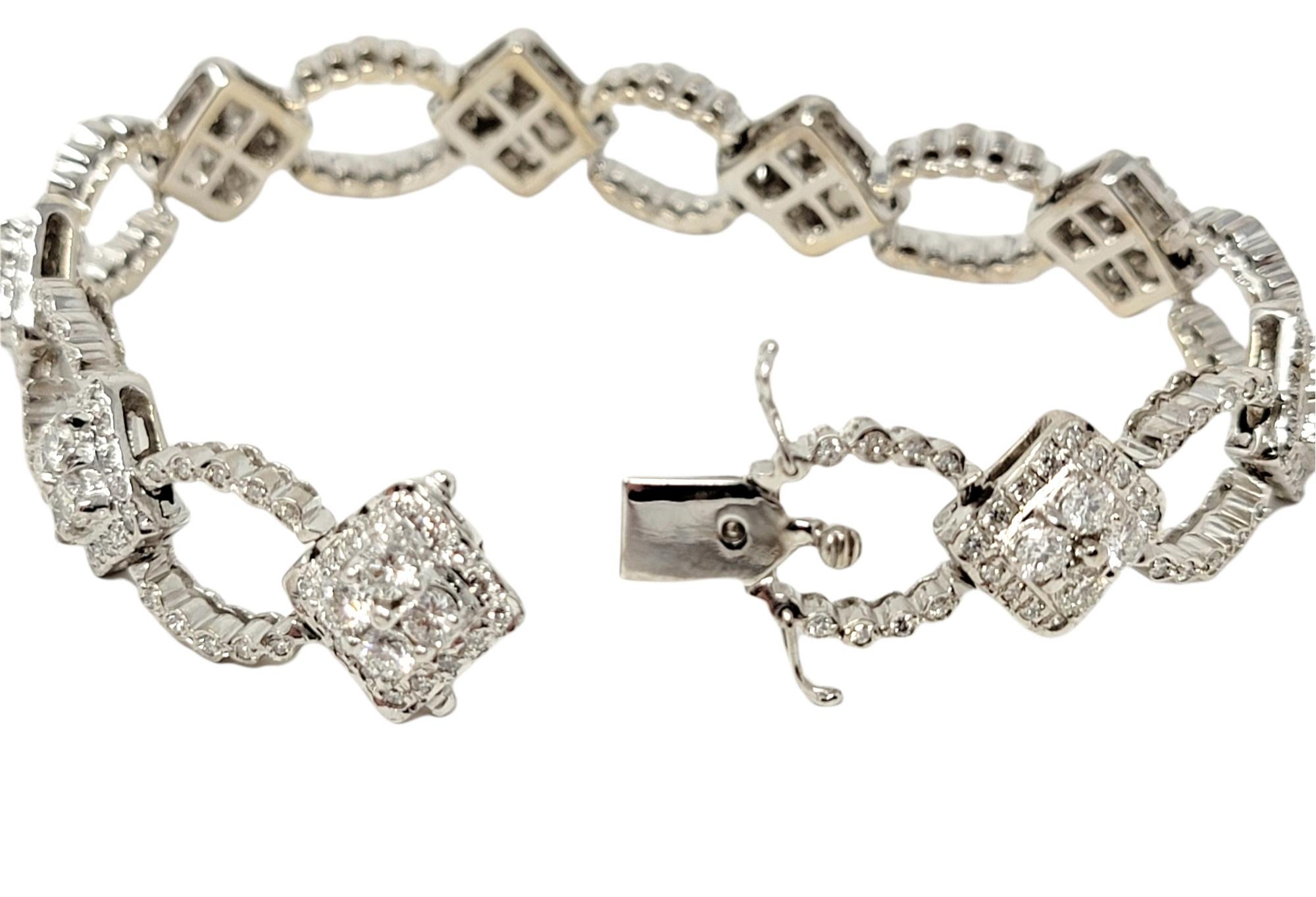 7.00 Carat Natural Round Diamond Ornate Alternating Link Bracelet in White Gold For Sale 2