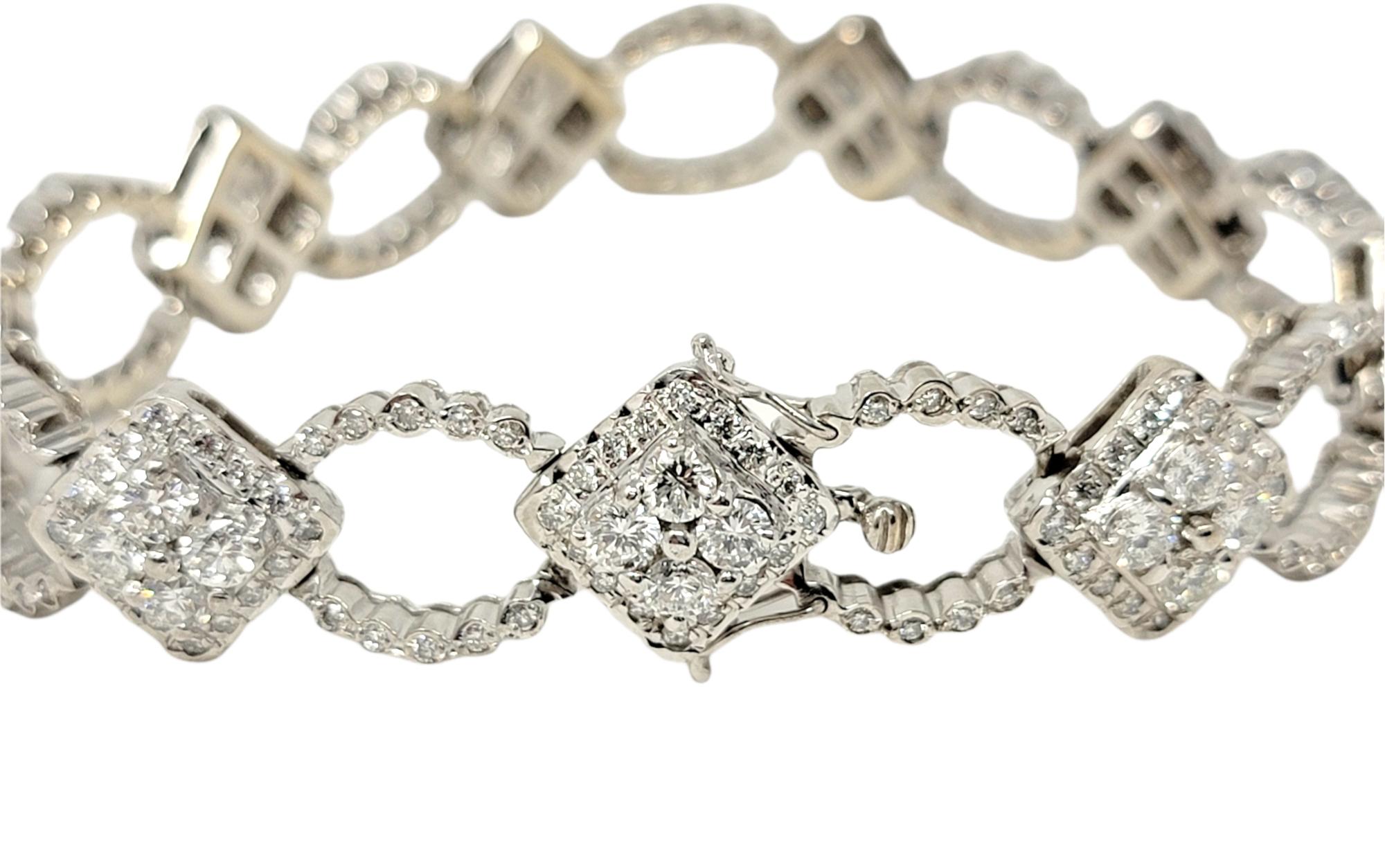 7.00 Carat Natural Round Diamond Ornate Alternating Link Bracelet in White Gold For Sale 3