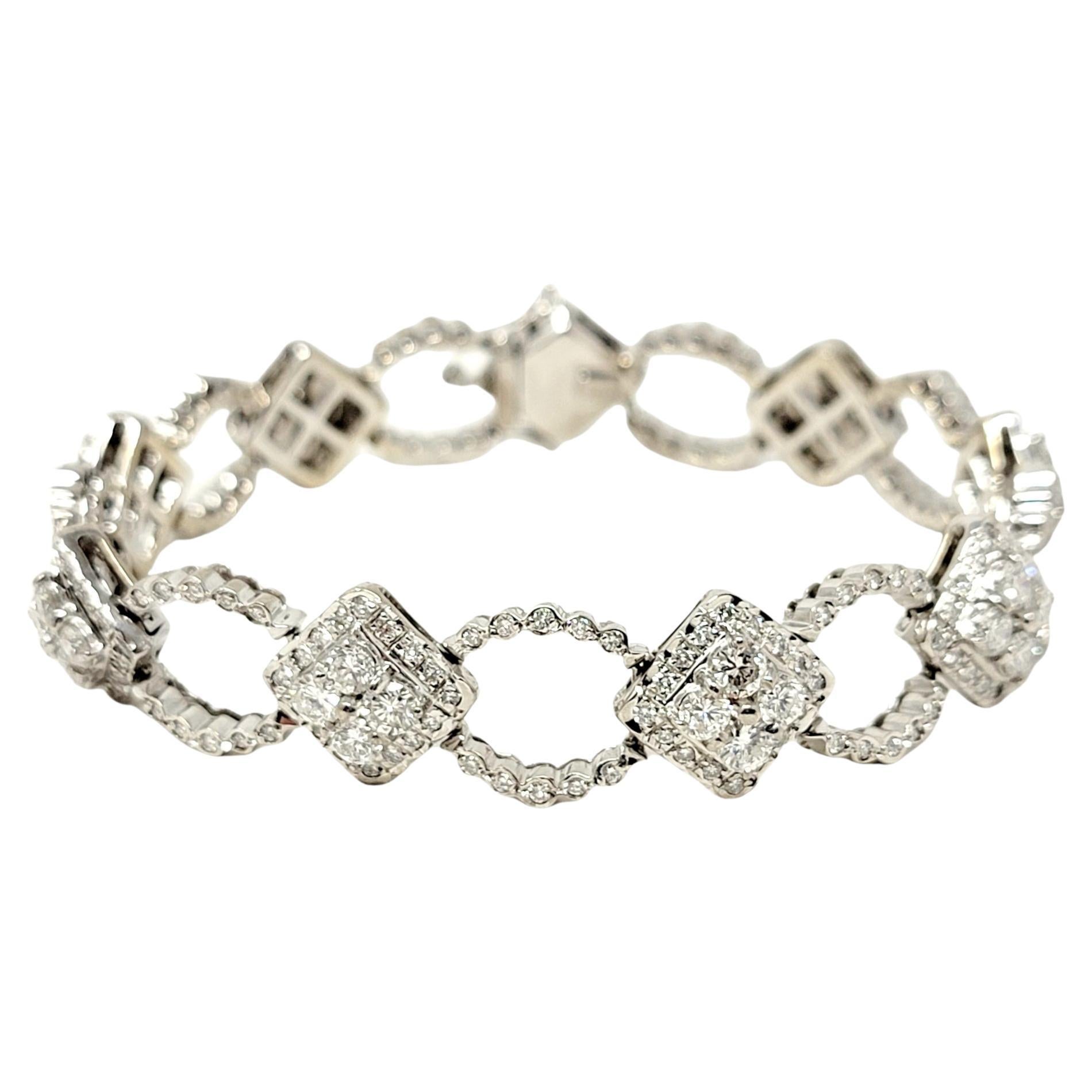 7.00 Carat Natural Round Diamond Ornate Alternating Link Bracelet in White Gold For Sale