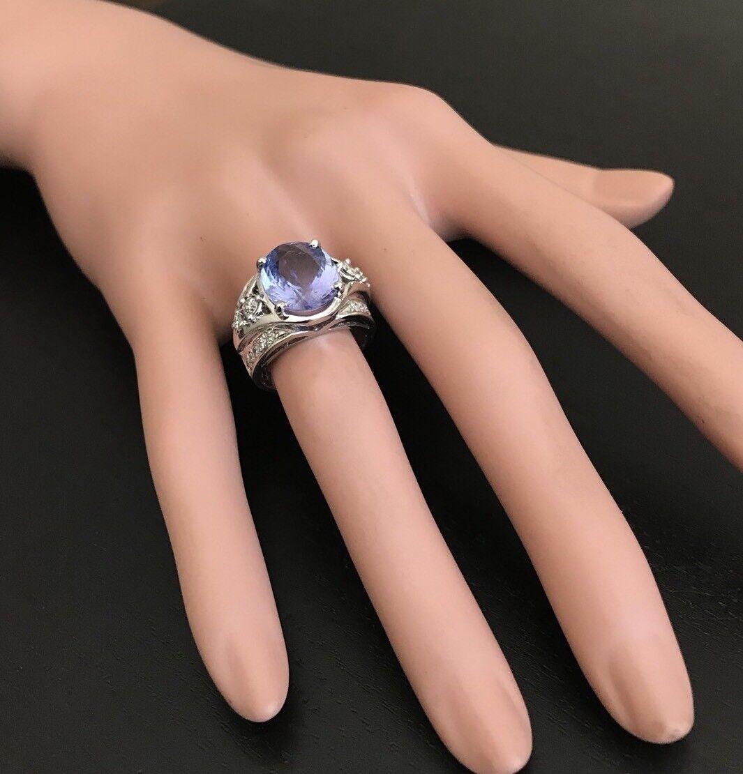 7,00 quilates de tanzanita natural de muy buen aspecto y diamante de oro blanco macizo de 14 quilates en venta 1