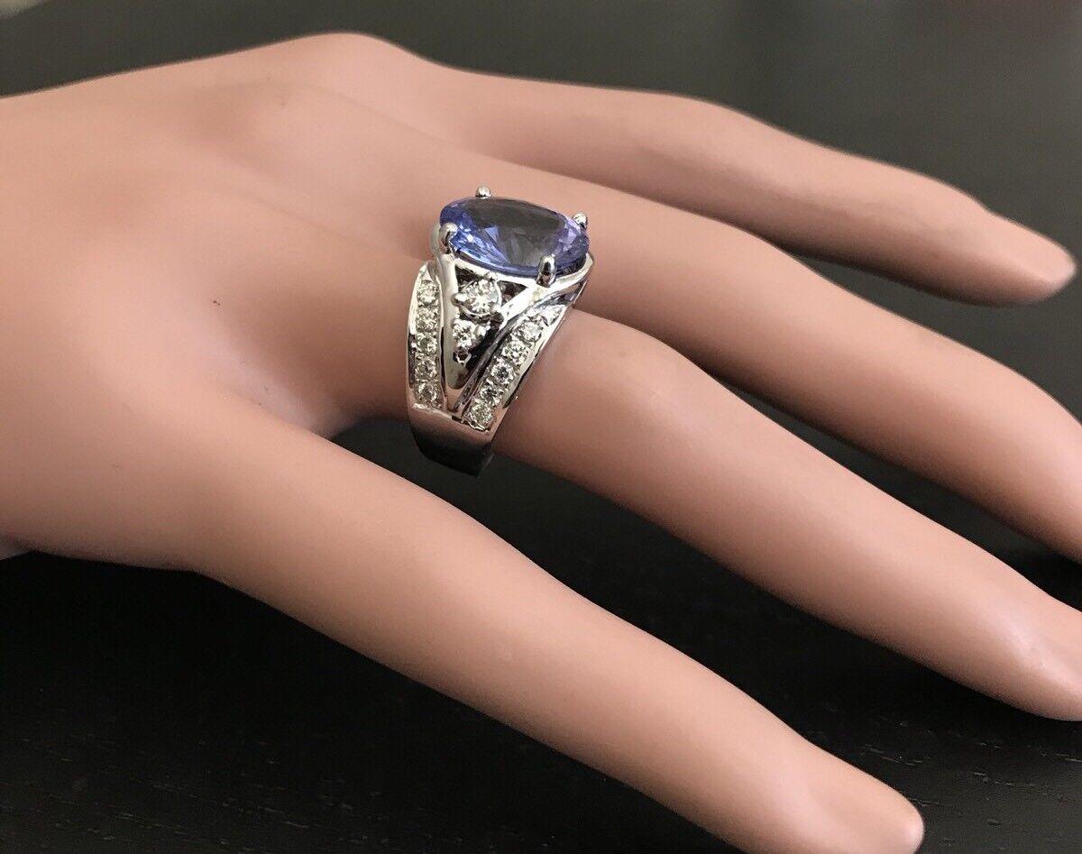 7,00 quilates de tanzanita natural de muy buen aspecto y diamante de oro blanco macizo de 14 quilates en venta 2