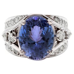 7.00 Carat Natural Very Nice Looking Tanzanite and Diamond 14K Solid White Gold