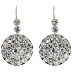 7.00 Carat Old Diamond Cluster Antique Earrings