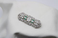 7.00 Carat Old Miner, French Cut & Square Emerald Art Deco Platinum Pin