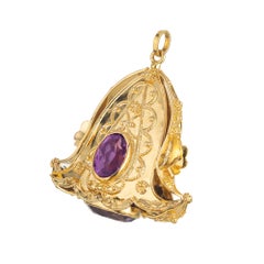 7.00 Carat Oval Amethysts Yellow Gold Bell Pendant