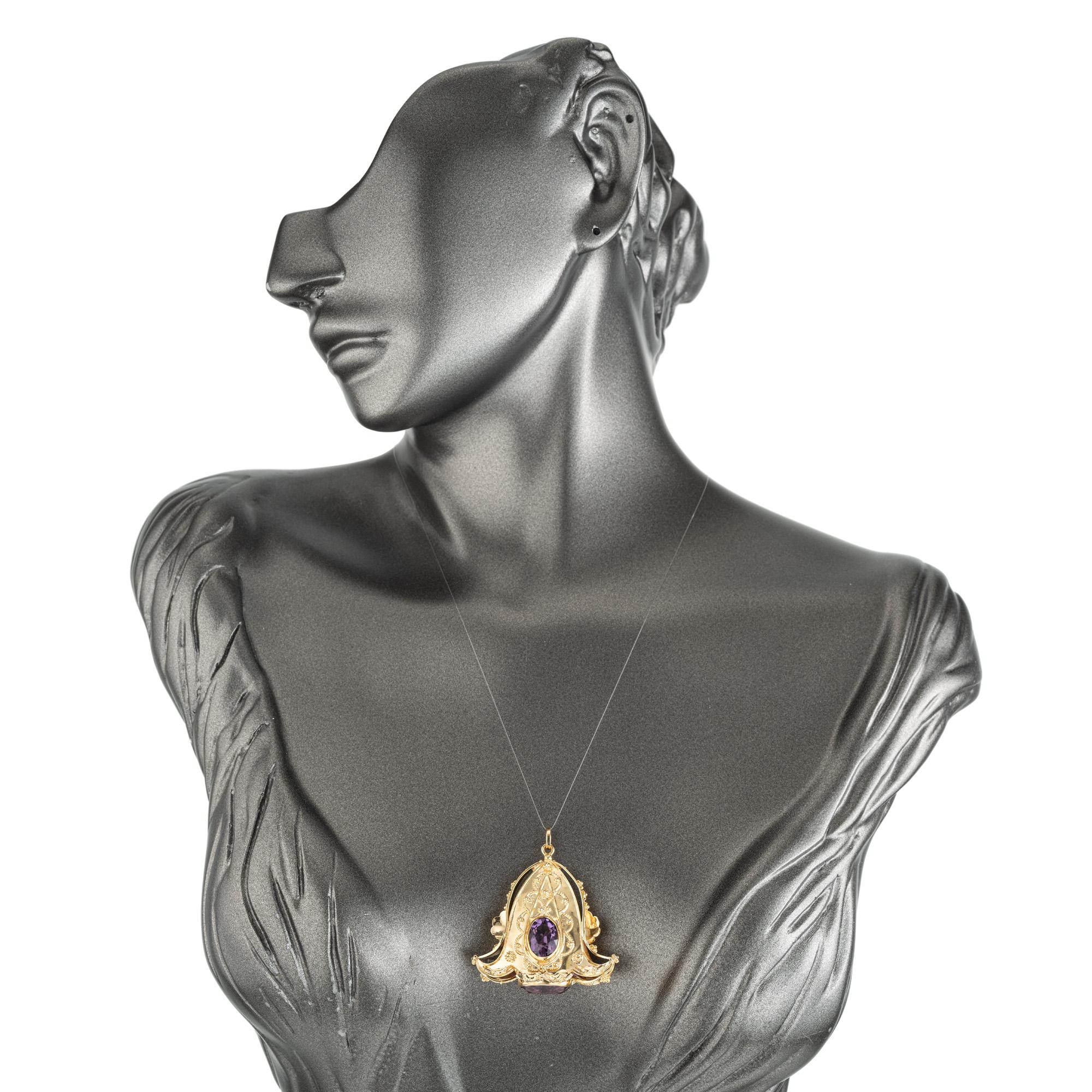 De las mujeres Colgante Campana Oro Amarillo Amatistas Ovaladas 7,00 Quilates en venta