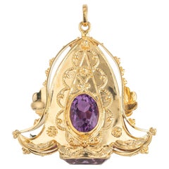 7.00 Carat Oval Amethysts Yellow Gold Bell Pendant
