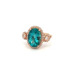Bague solitaire vintage en or avec apatite bleue ovale de 7,00 carats GIA et diamant