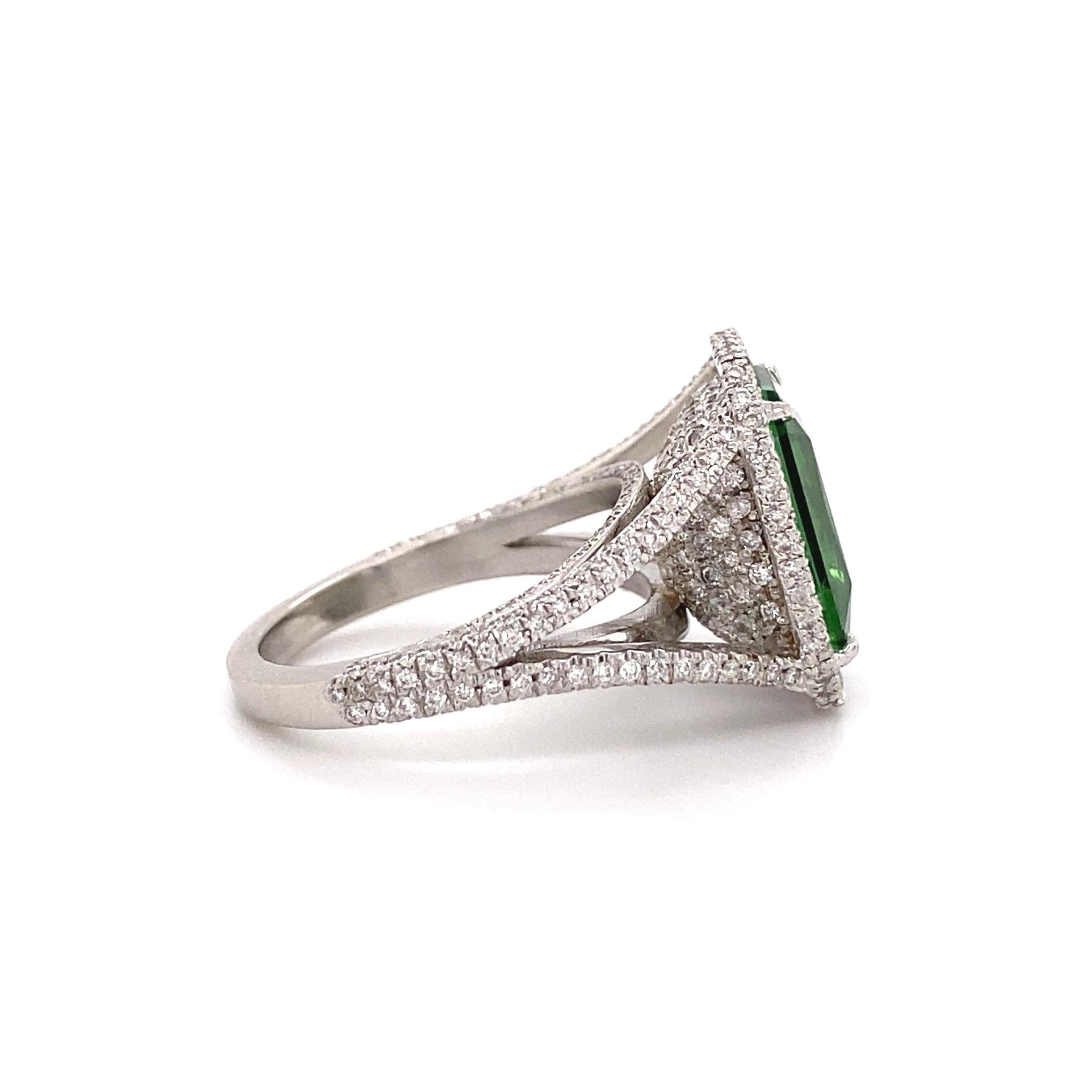 Octagon Cut 6.00 Carat Green Paraiba Tourmaline Diamond Platinum Ring Estate Fine Jewelry For Sale