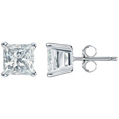 7.00 Carat Princess Brilliant Cut Diamond Stud Earrings 18 Karat Gold Setting