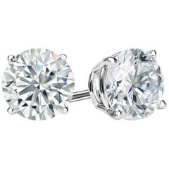 7.00 Carat Round Brilliant Cut Diamond Stud Earrings 18 Karat White Gold Setting