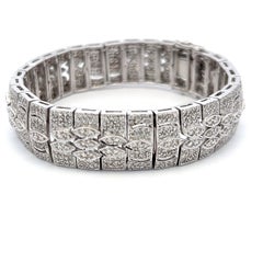 7.00 Carat Round Brilliant Diamond 14 Karat White Gold Art-Deco Bracelet