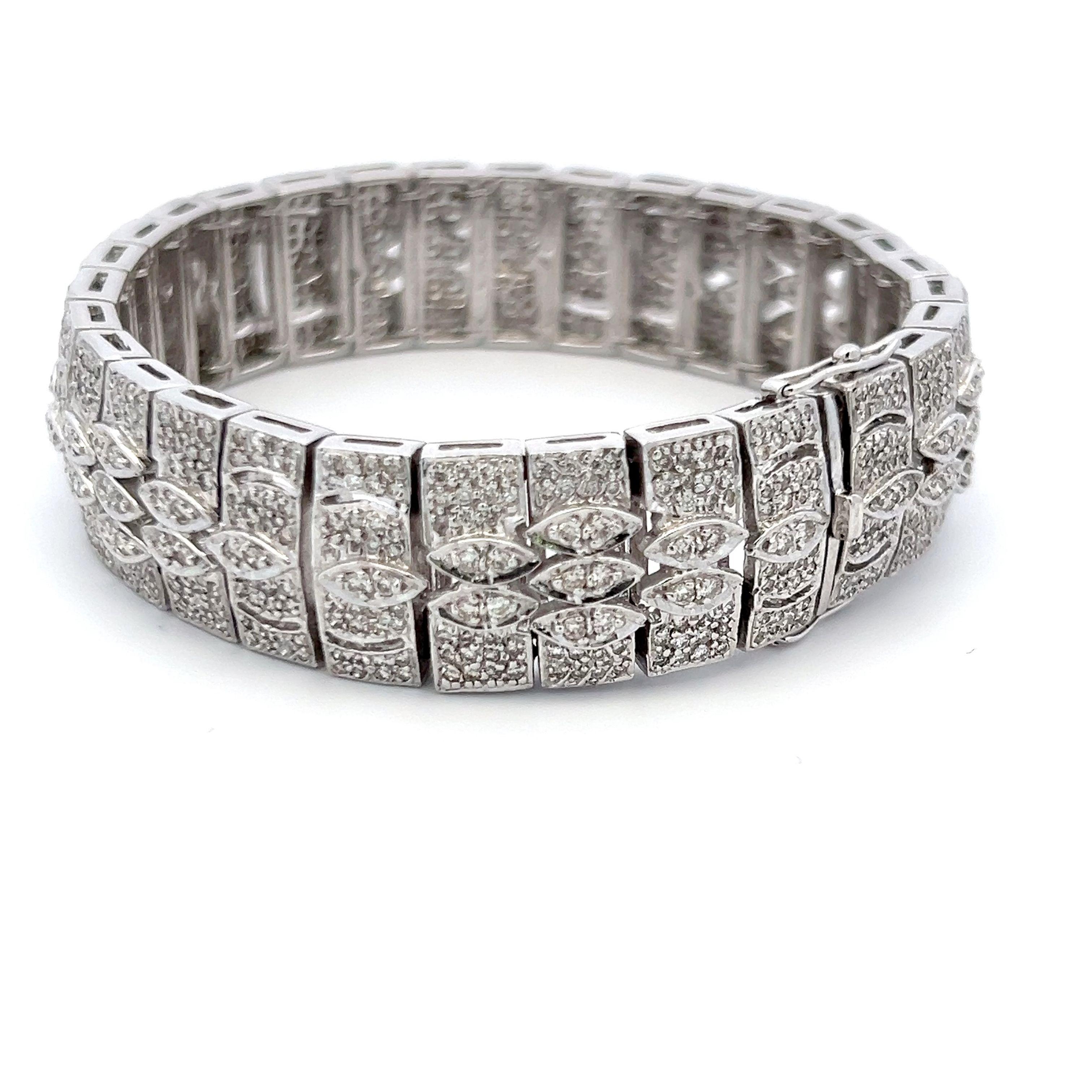 7.00 Carat Round Brilliant Diamond 14 Karat White Gold Art-Deco Bracelet For Sale 1