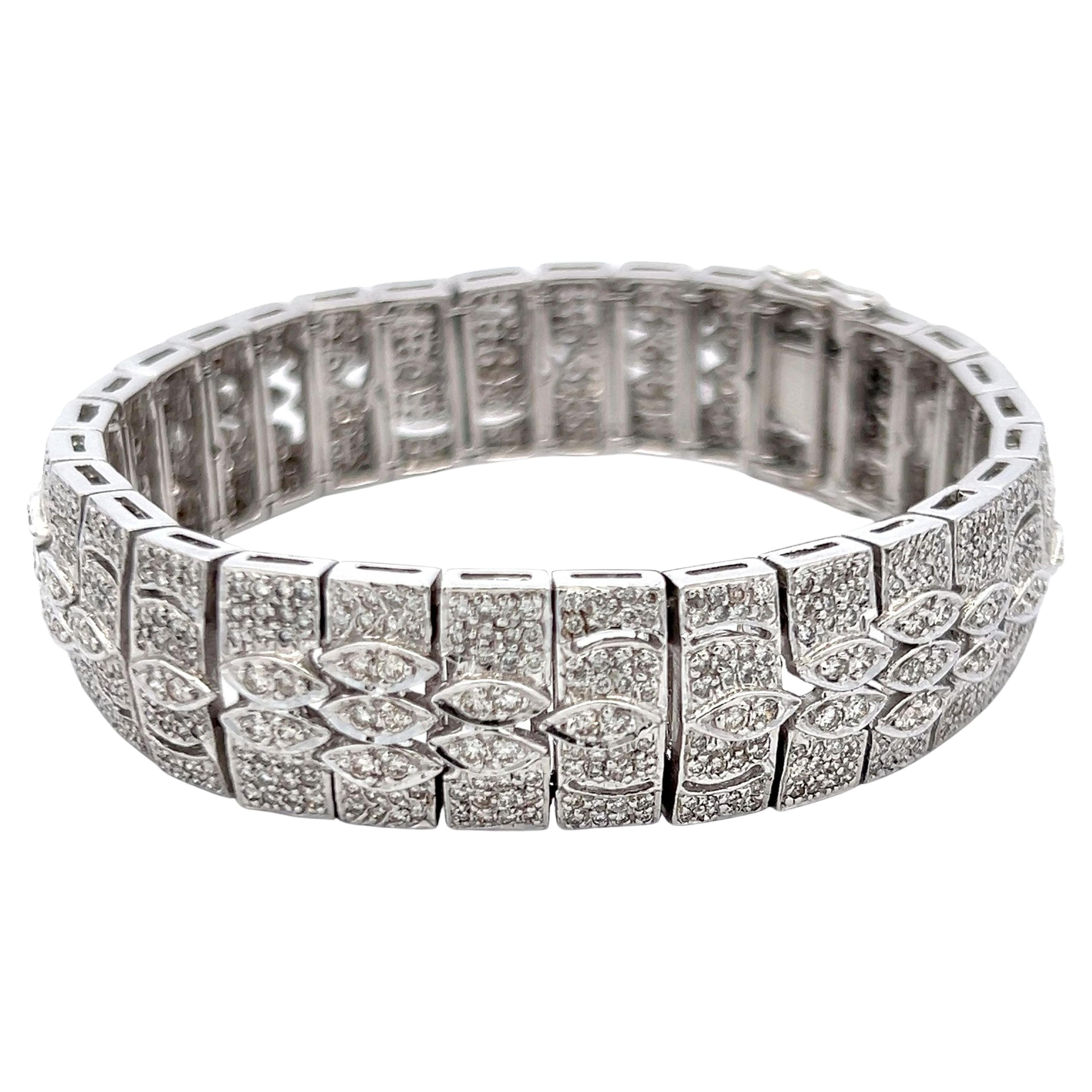 Bracelet Art déco en or blanc 14 carats avec diamants brillants ronds de 7,00 carats