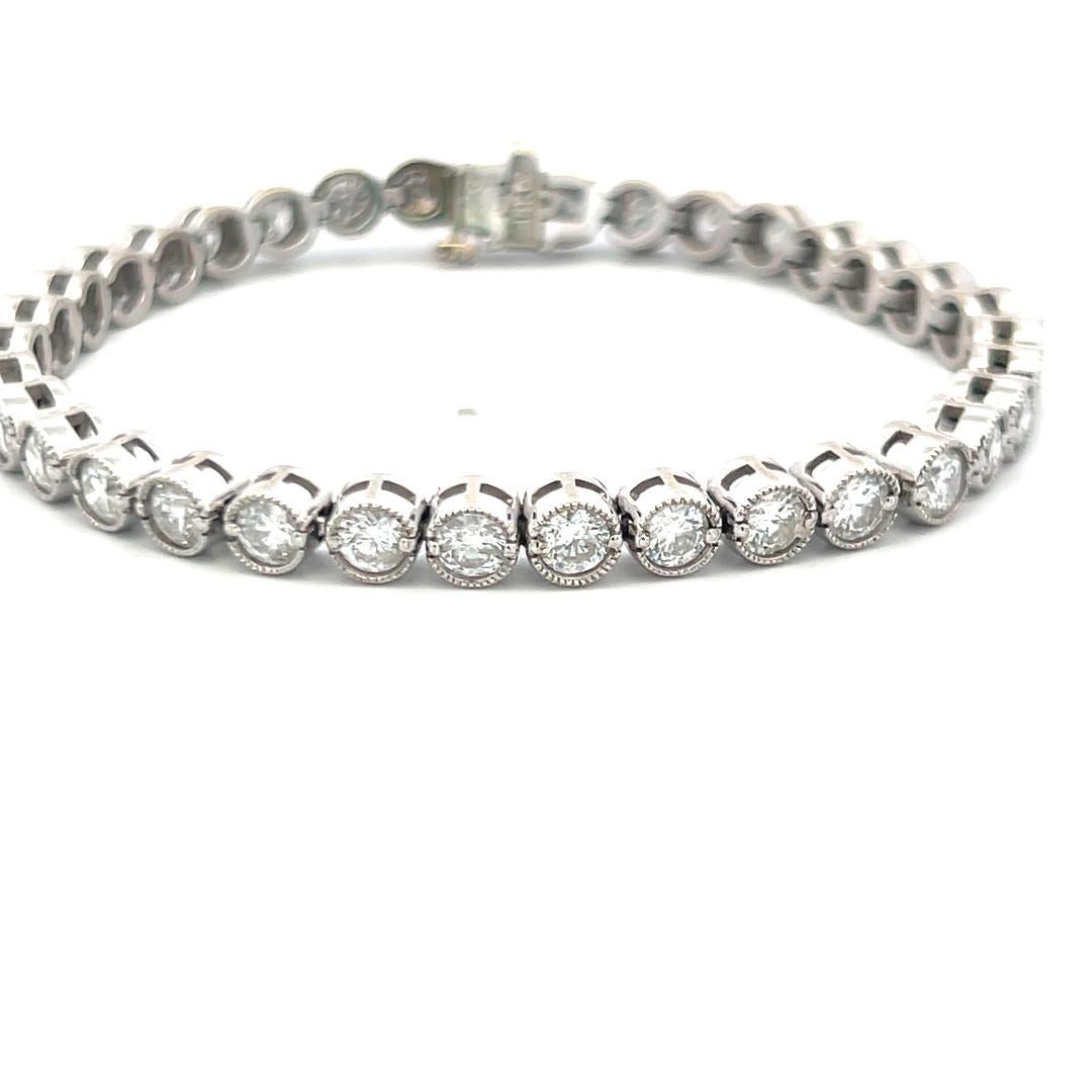Diamante redondo brillante de 7,00 quilates Pulsera de tenis de oro blanco de 14 quilates