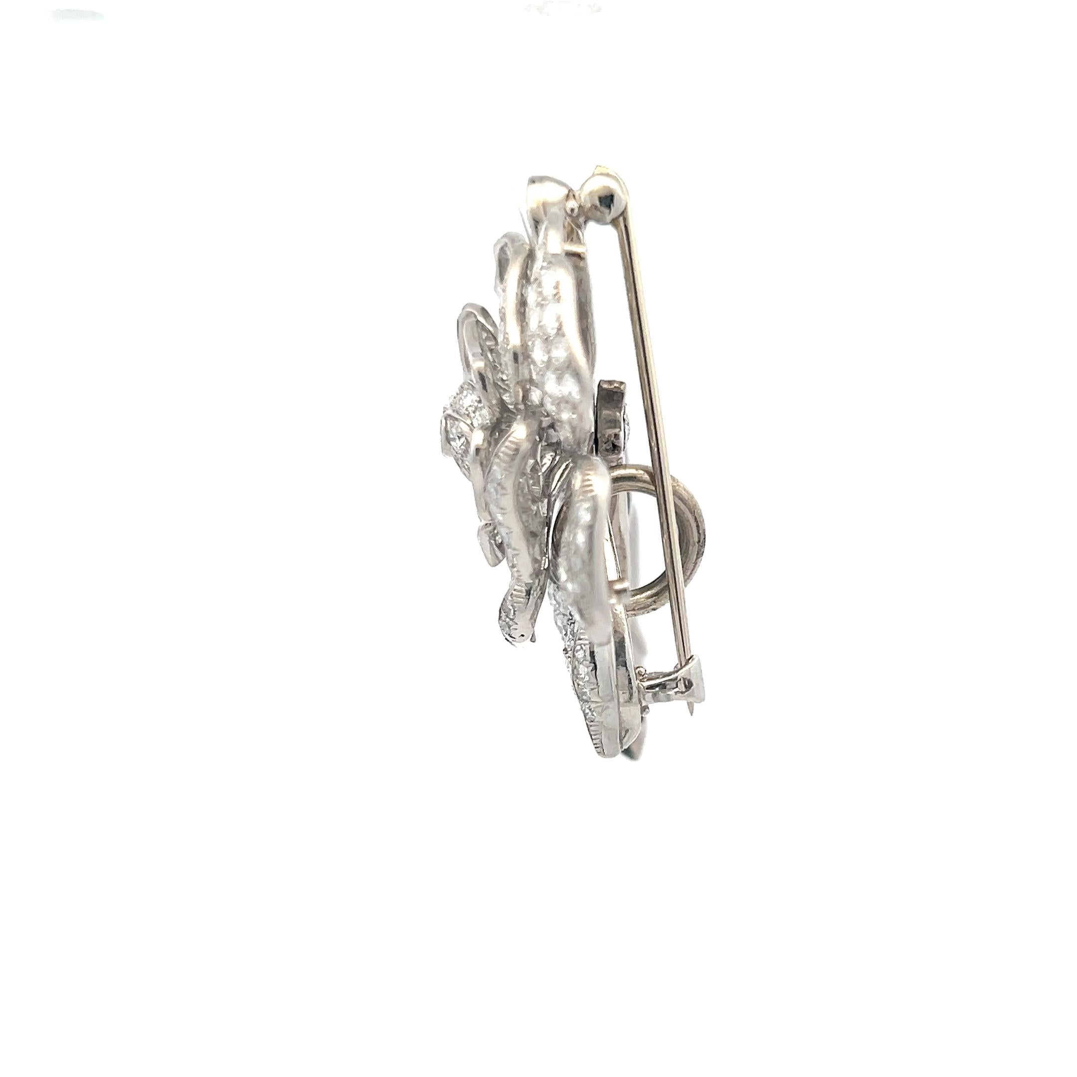 7.00 Carat Round Brilliant G SI1 Diamond 18 Karat White Gold/Platinum Pin Brooch In Good Condition For Sale In New York, NY