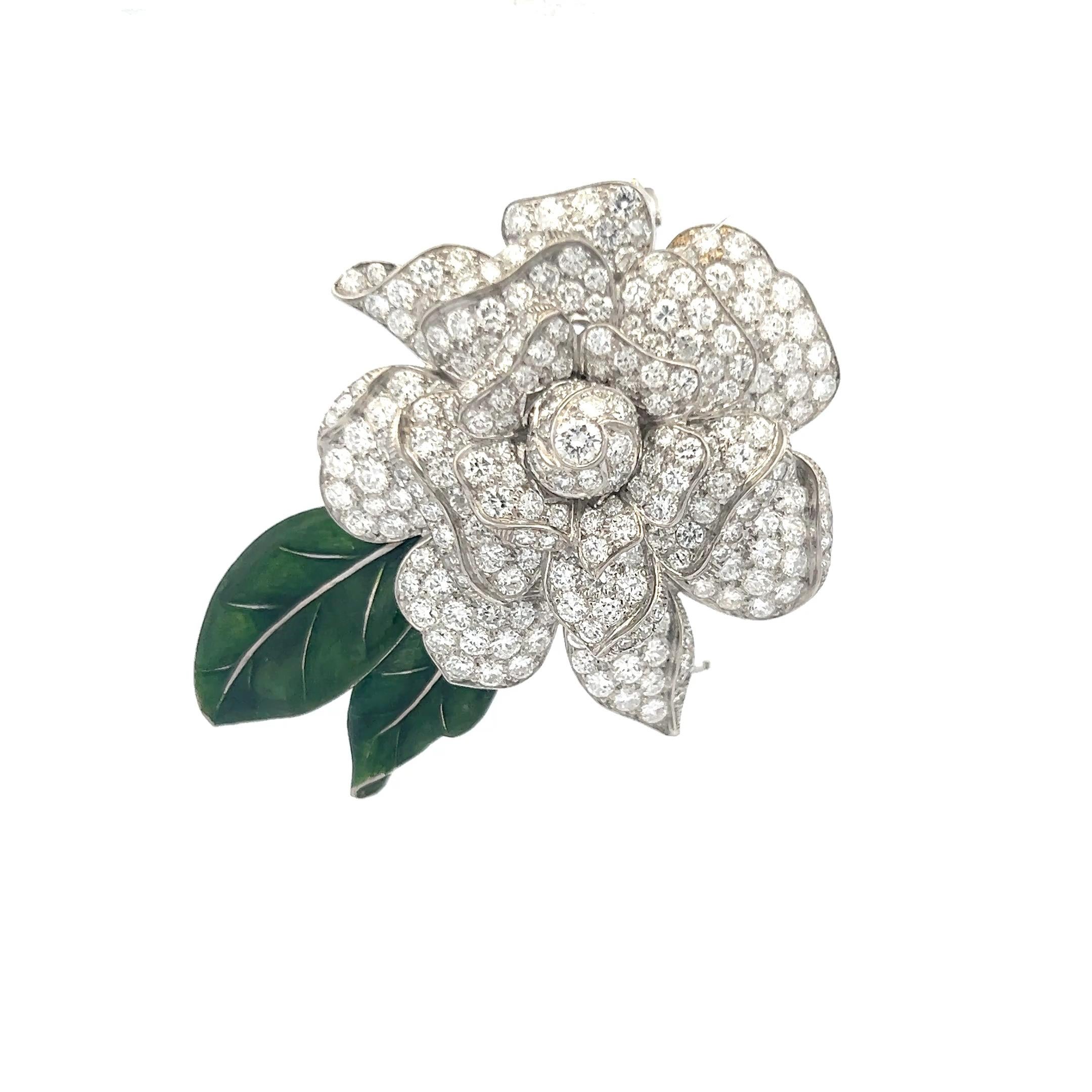 Women's 7.00 Carat Round Brilliant G SI1 Diamond 18 Karat White Gold/Platinum Pin Brooch For Sale