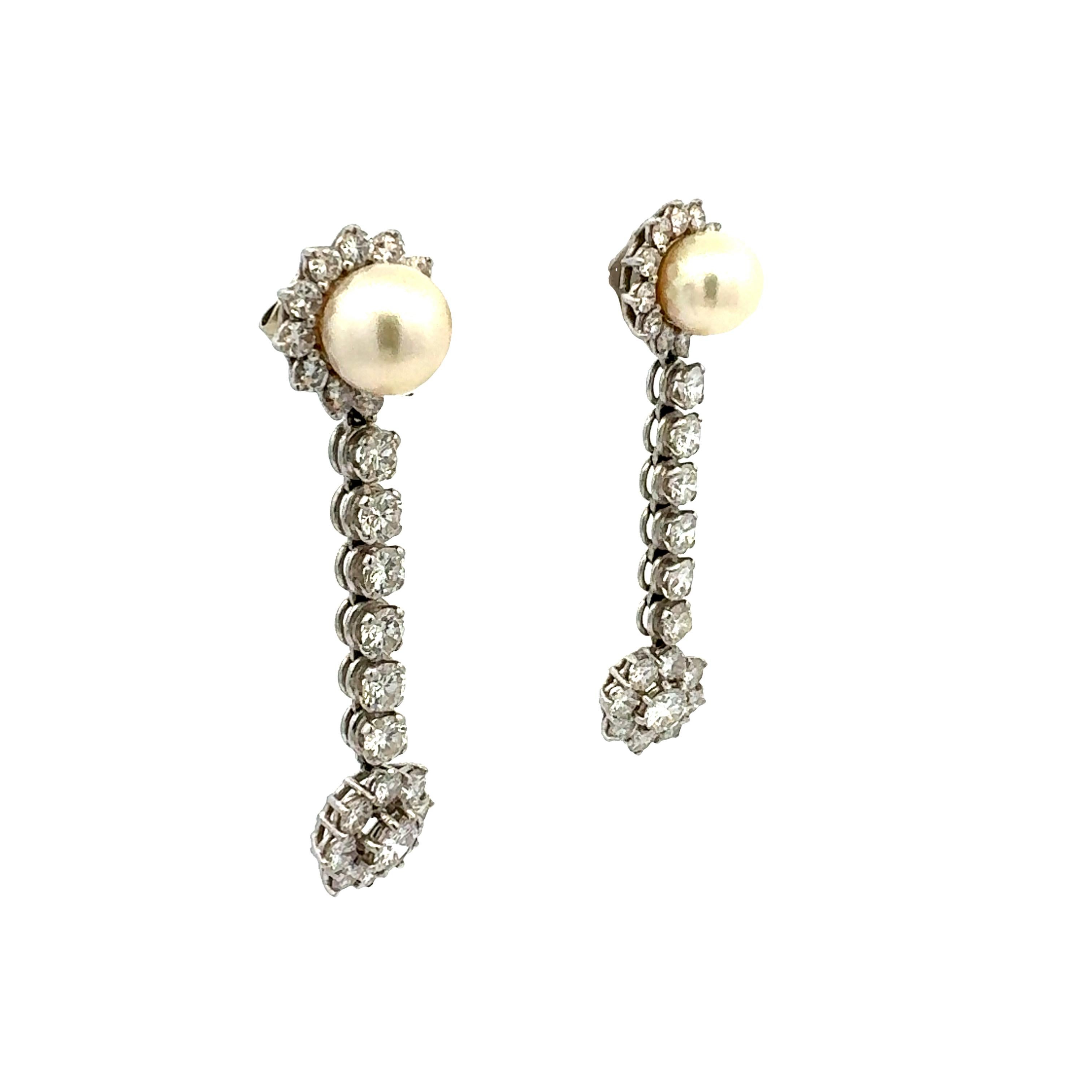 Taille brillant Boucles d'oreilles Whiting en or blanc 14 carats, diamant rond brillant G VS1 de 7,00 carats en vente