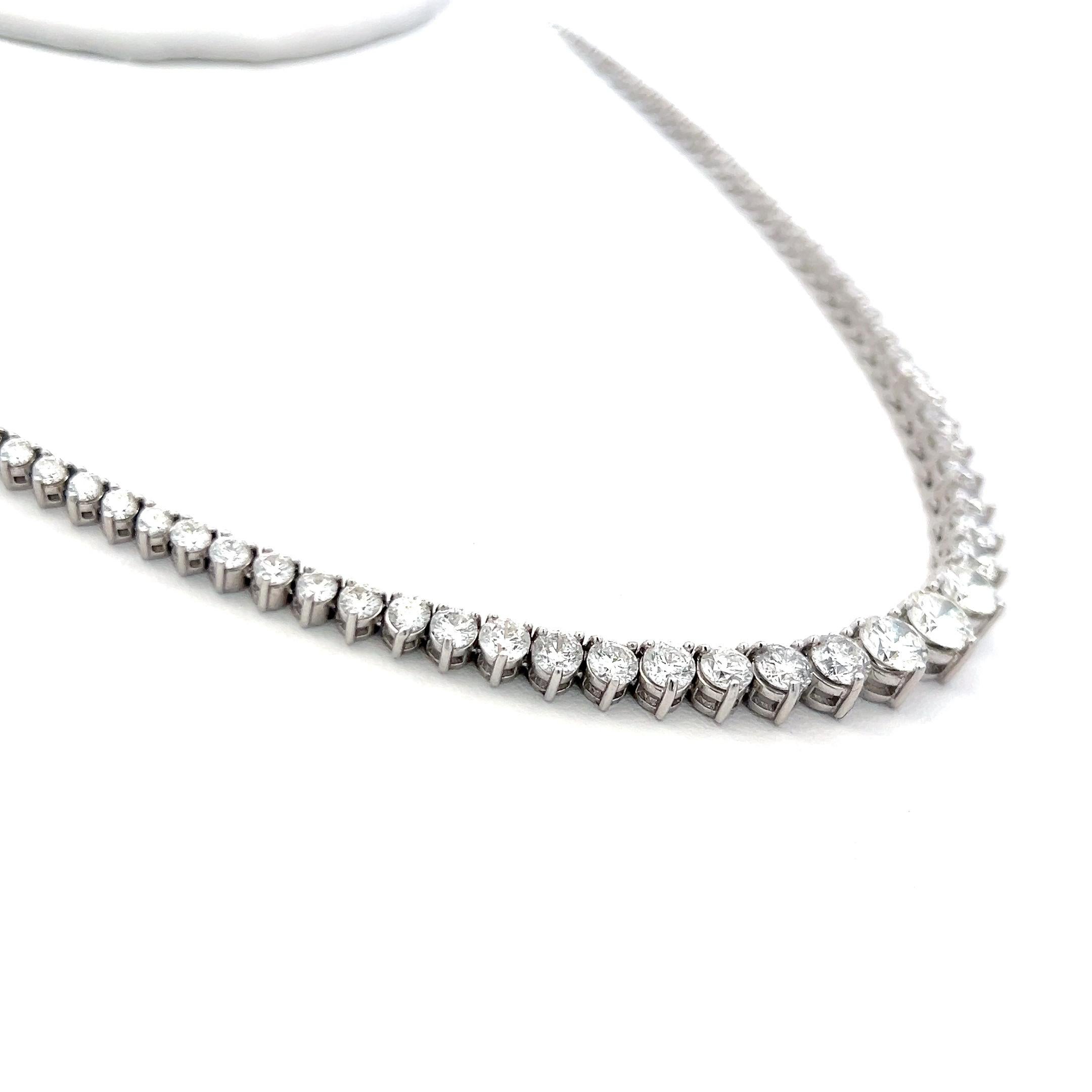 Round Cut 7.00 Carat Round Brilliant G VS1 Diamond 18 Karat White Gold Riviera Necklace