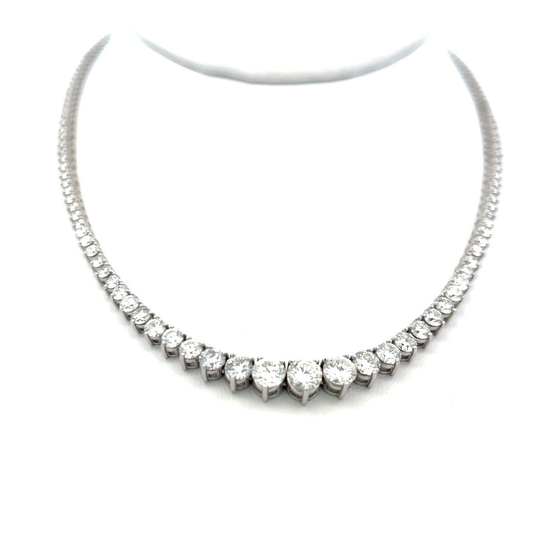 Women's 7.00 Carat Round Brilliant G VS1 Diamond 18 Karat White Gold Riviera Necklace